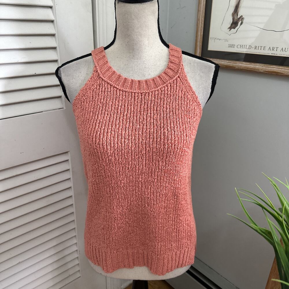 Point Sur Sweater Vest Womens Small Coral Pink Ribbed Knit Minimalist Coastal